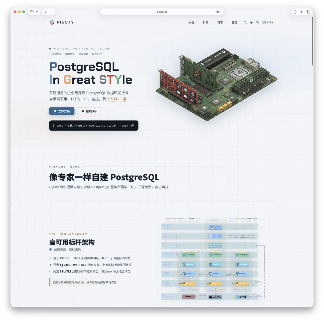 Pigsty 官网与 PostgreSQL 基础设施能力