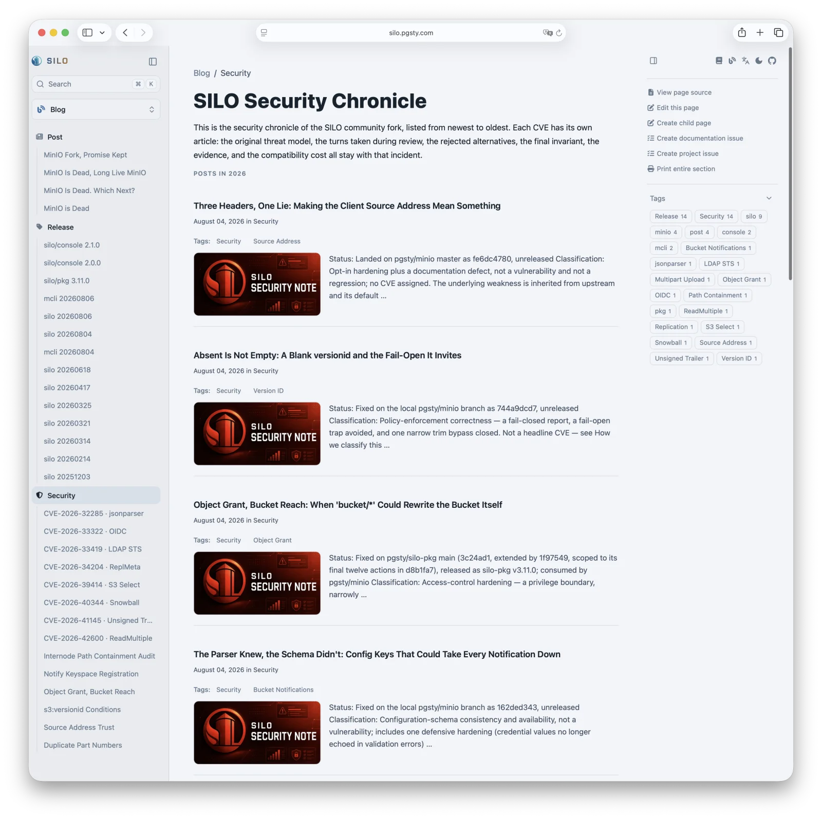 Silo security chronicle
